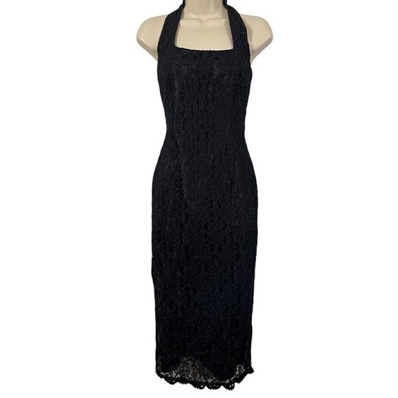 Liz Claiborne Halter Vintage Square Neck Lace Midi Formal Dress Whimsigoth 6 P - Picture 1 of 15